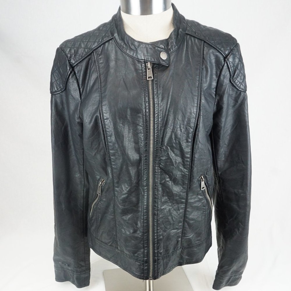 Only Blue Behavior Faux Leather Biker Jacket Small